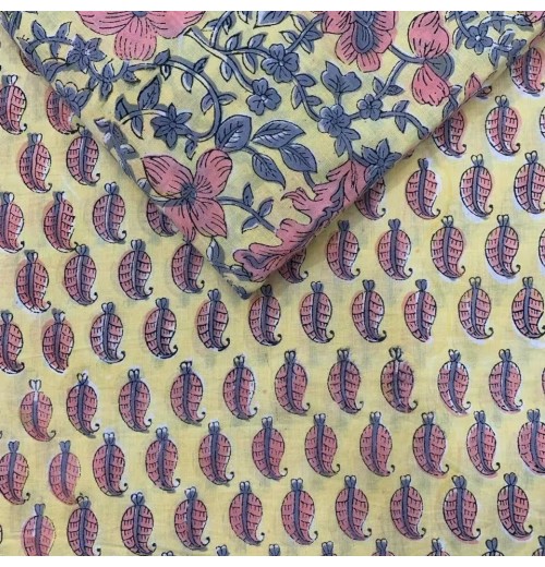 Hand Block Print Design Good Quality Cotton Fabric Floral Pattern Matching Suit Fashionable Clothes Fabric for Women and Girls Hand Block Print Design Good Quality Cotton Fabric Floral Pattern Matching Suit Fashionable Clothes Fabric for Women and Girls