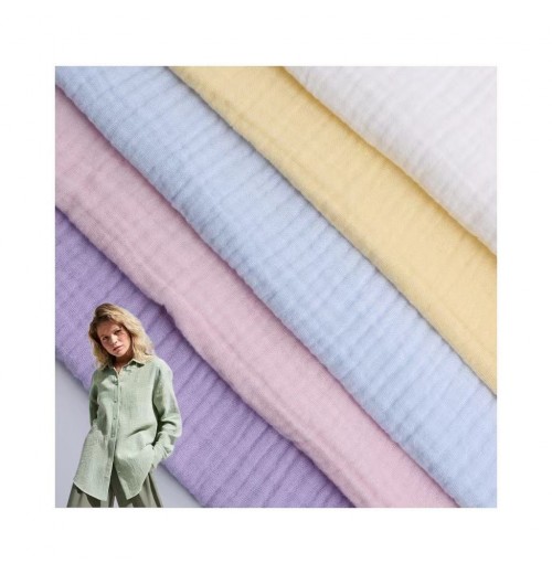 Wholesale 130GSM Soft 100% Cotton Double Layer Gauze Muslim Crinkle Crepe Fabrics For Baby Clothing Wholesale 130GSM Soft 100% Cotton Double Layer Gauze Muslim Crinkle Crepe Fabrics For Baby Clothing